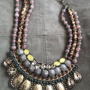 Necklace Green Turquoise Silver and Gold Colors Unique Design Boho Large